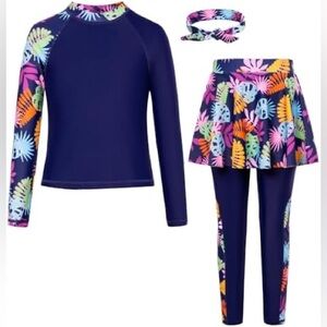 GRACE KARIN girls youth long sleeve sun protection rashguard swimsuit w pants